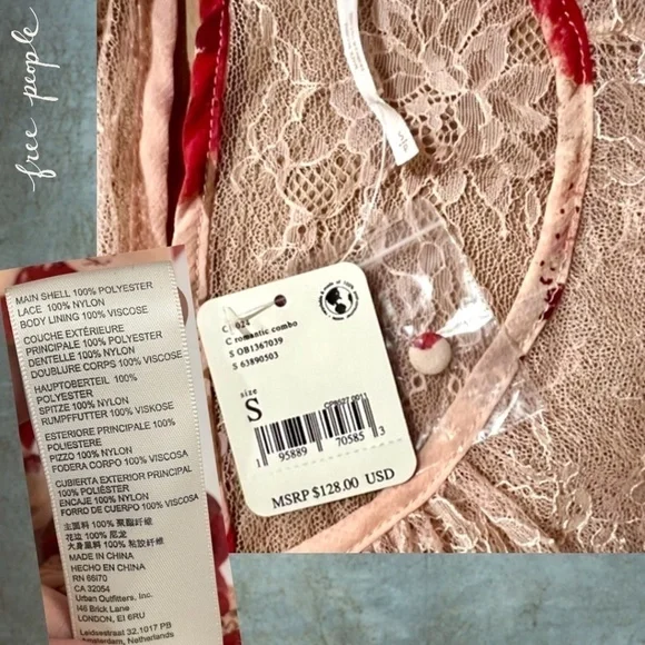 FREE PEOPLE Daphne Rose/Floral Long Sleeve Sheer Lace Ruched Blouse-Sm NWT - Picture 14 of 16